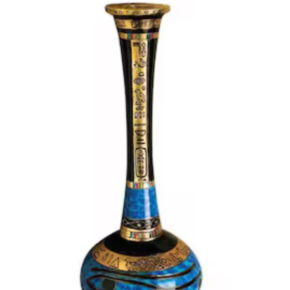 Elegant Blue and Gold Egyptian Decorative Vase - Picture 2 of 8